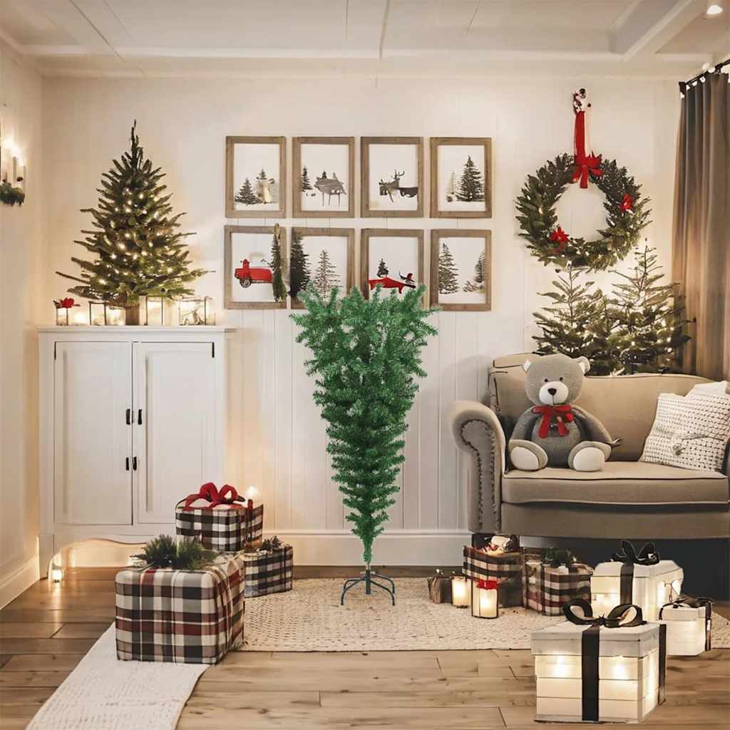 Künstlicher Weihnachtsbaum mit Ständer Umgekehrt Grün 120 cm
