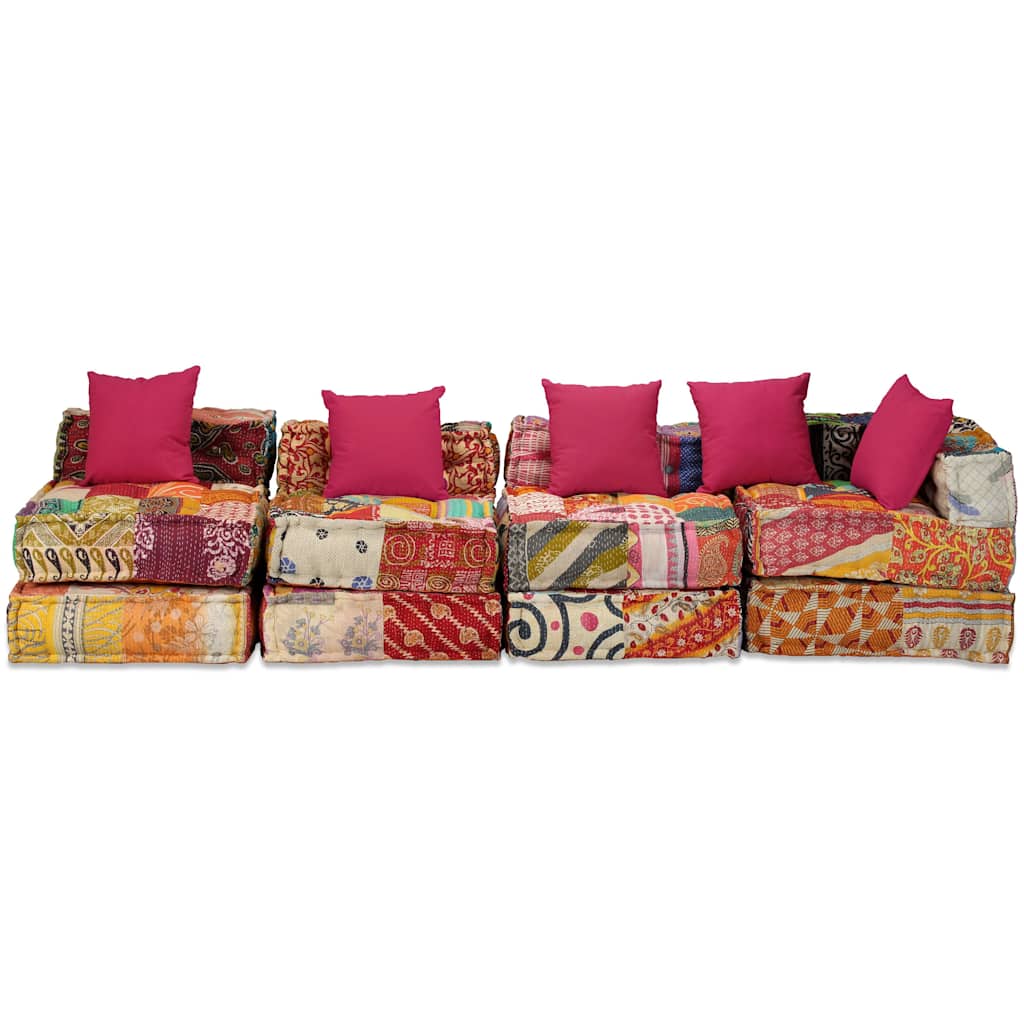 2-Sitzer Modularer Pouf Patchwork Stoff