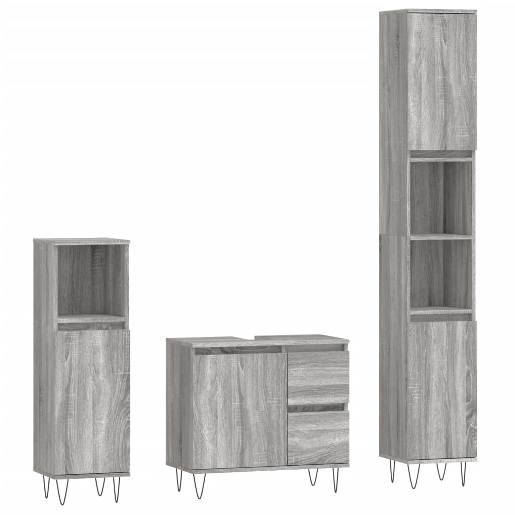 3-tlg. Badmöbel-Set Räuchereiche Holzwerkstoff