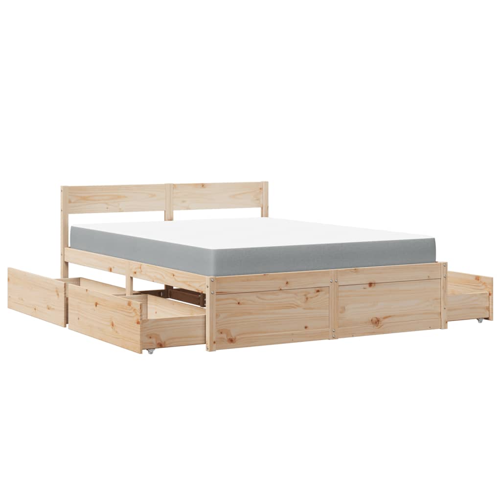 Bett mit Schubladen und Matratze 200x200 cm Massivholz Kiefer