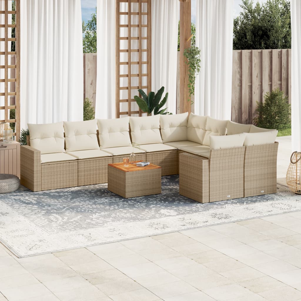 10-tlg. Garten-Sofagarnitur mit Kissen Schwarz Poly Rattan