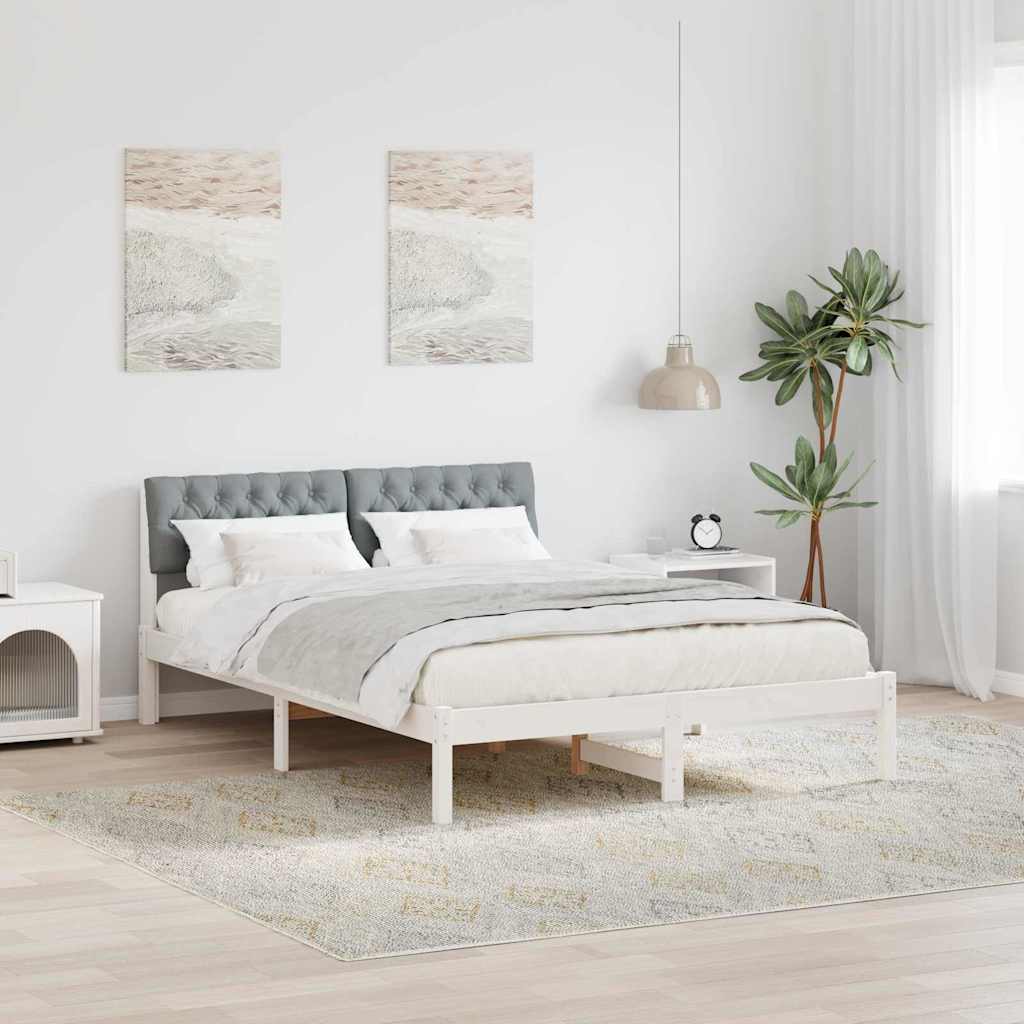 Bettgestell Braun und hellgrau 200 x 200 cm Massivholz Kiefer