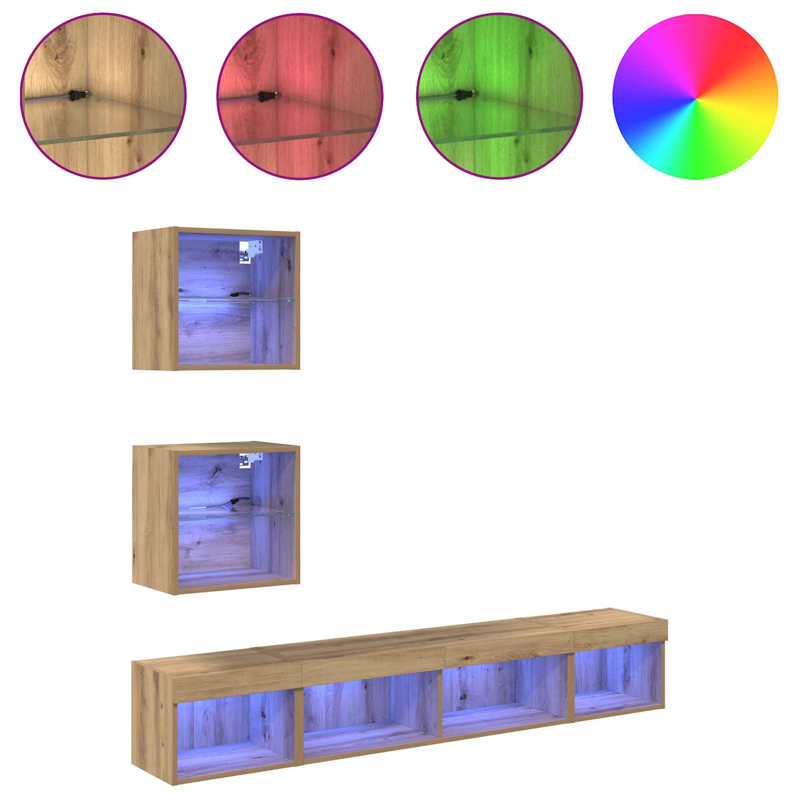 5-tlg. Wohnwand mit LED-Beleuchtung Weiß Holzwerkstoff