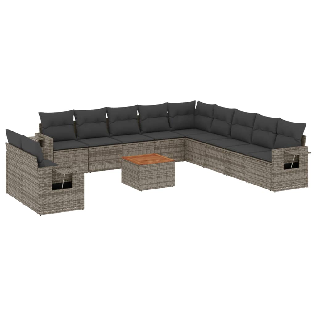 12-tlg. Garten-Sofagarnitur mit Kissen Schwarz Poly Rattan