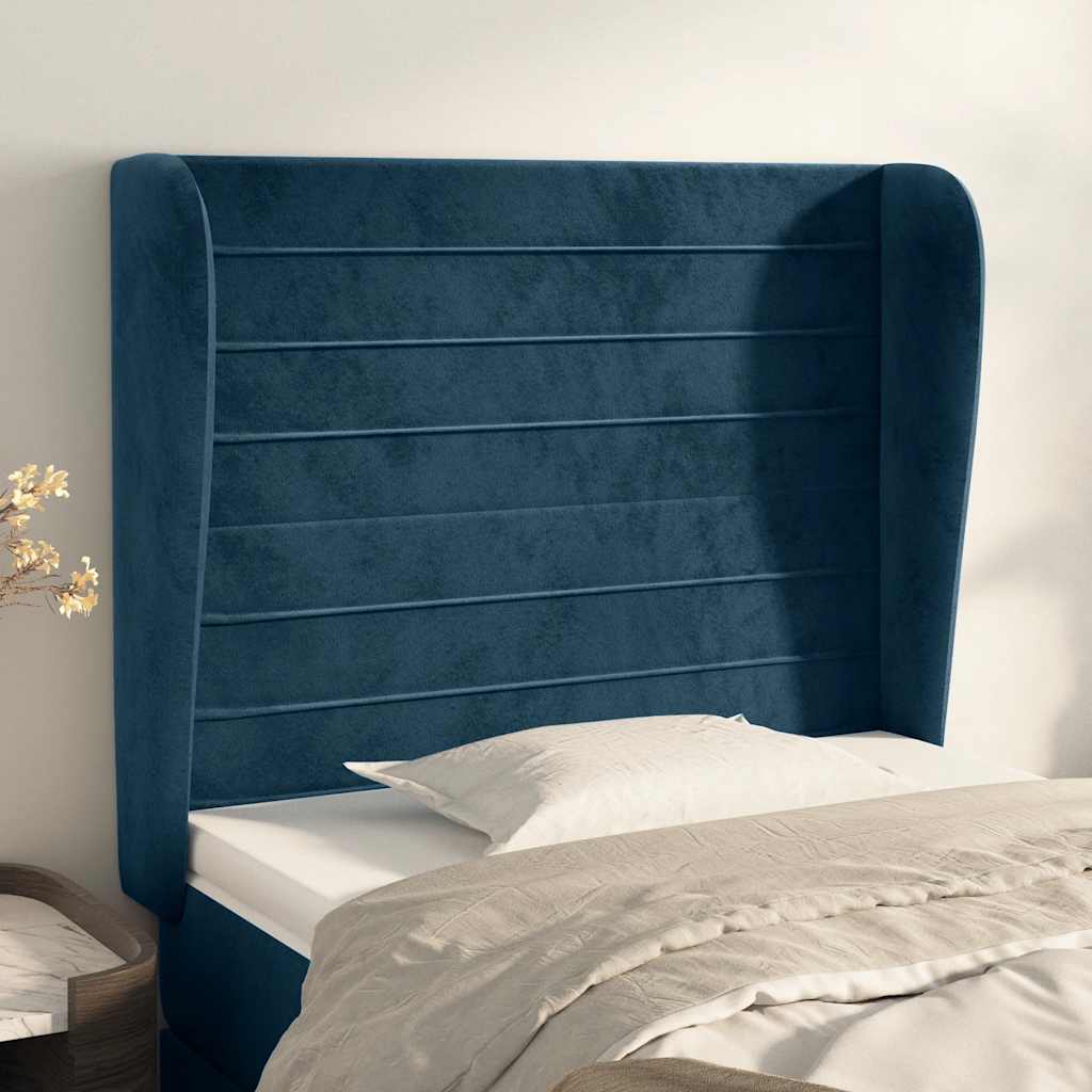 Kopfteil mit Ohren Dunkelblau 203x23x118/128 cm Samt