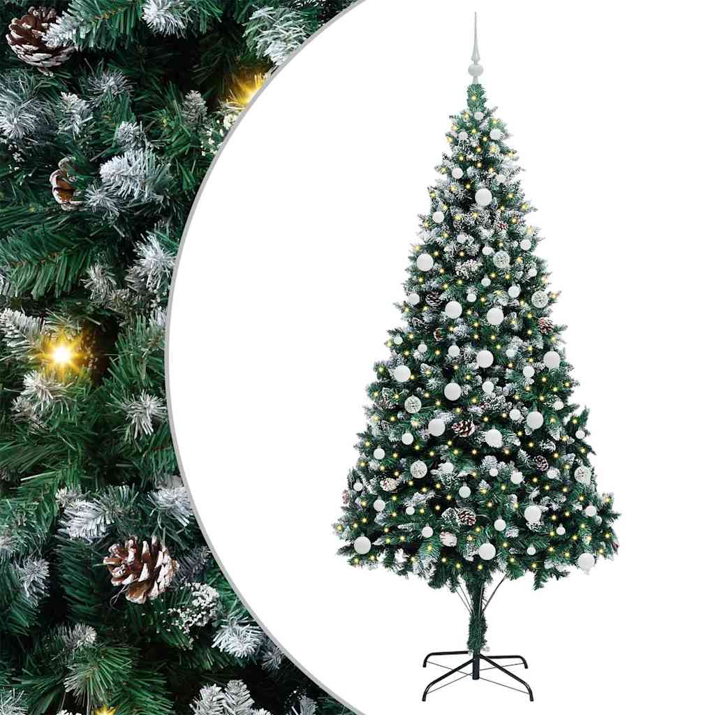 Künstlicher Weihnachtsbaum mit LEDs Kugeln Zapfen 150 cm