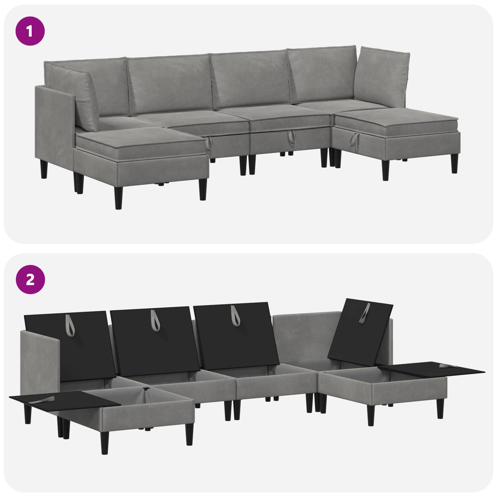 Wohnzimmergarnitur mit Kissen mit Speicher 3 pcs Hellgrau Samt