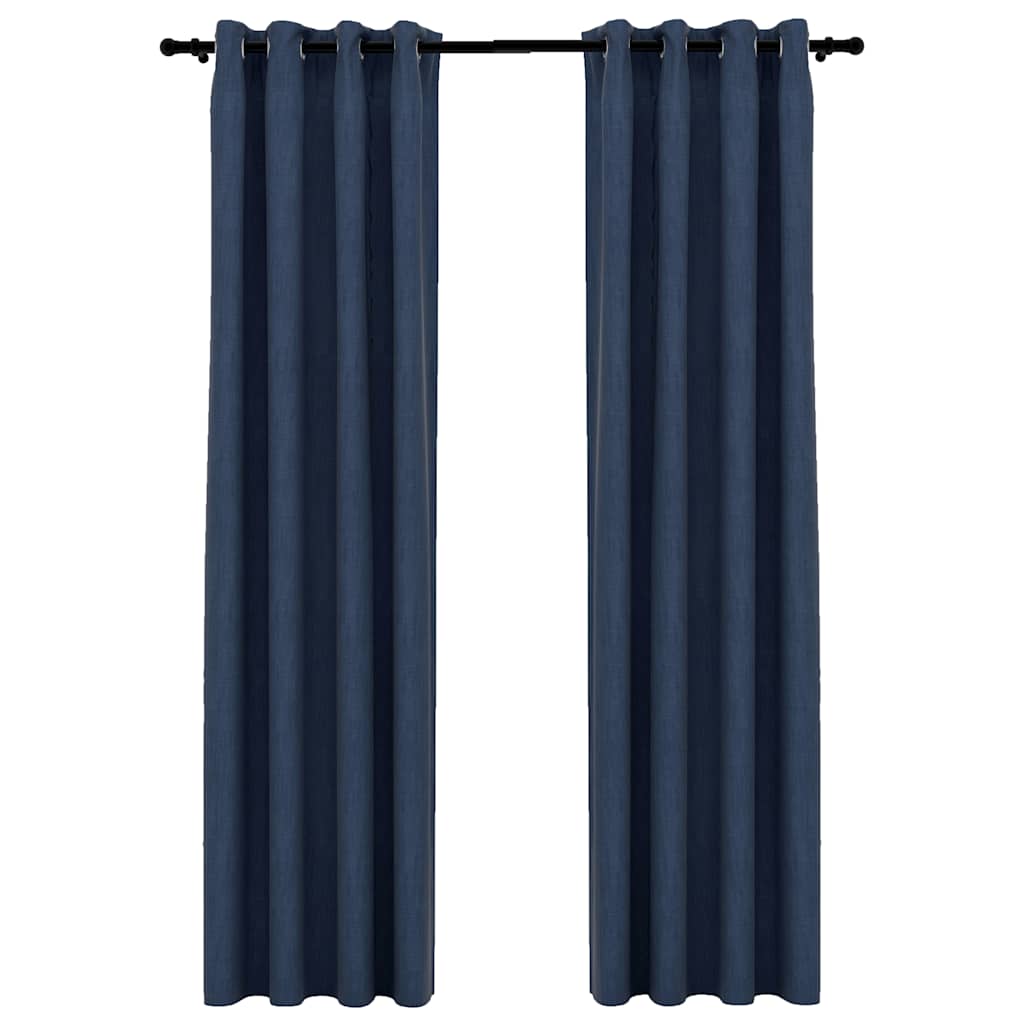 Verdunkelungsvorhänge Ösen Leinenoptik 2 Stk. Schwarz 140x175cm