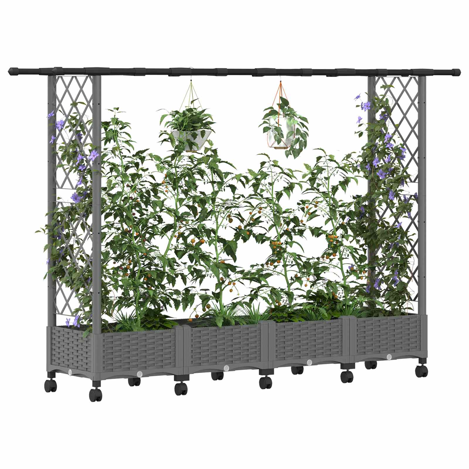 Hochbeet mit Rankgitter und Dach Braun 124 x 40 x 123 cm PP