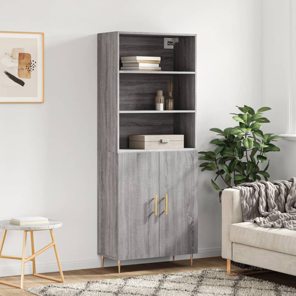 Highboard Hochglanz-Weiß 69,5x34x180 cm Holzwerkstoff