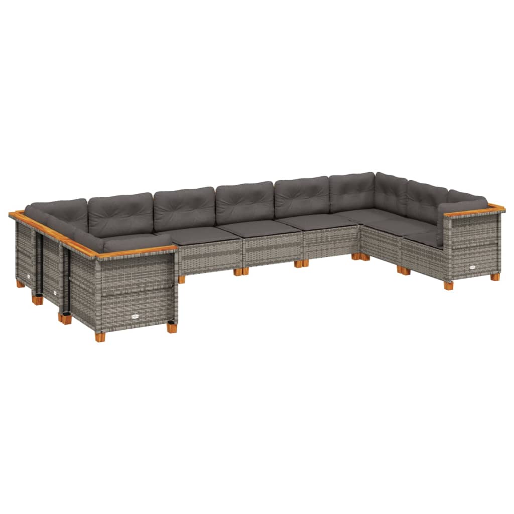 10-tlg. Garten-Sofagarnitur mit Kissen Beige Poly Rattan