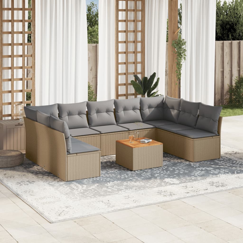 10-tlg. Garten-Sofagarnitur mit Kissen Schwarz Poly Rattan