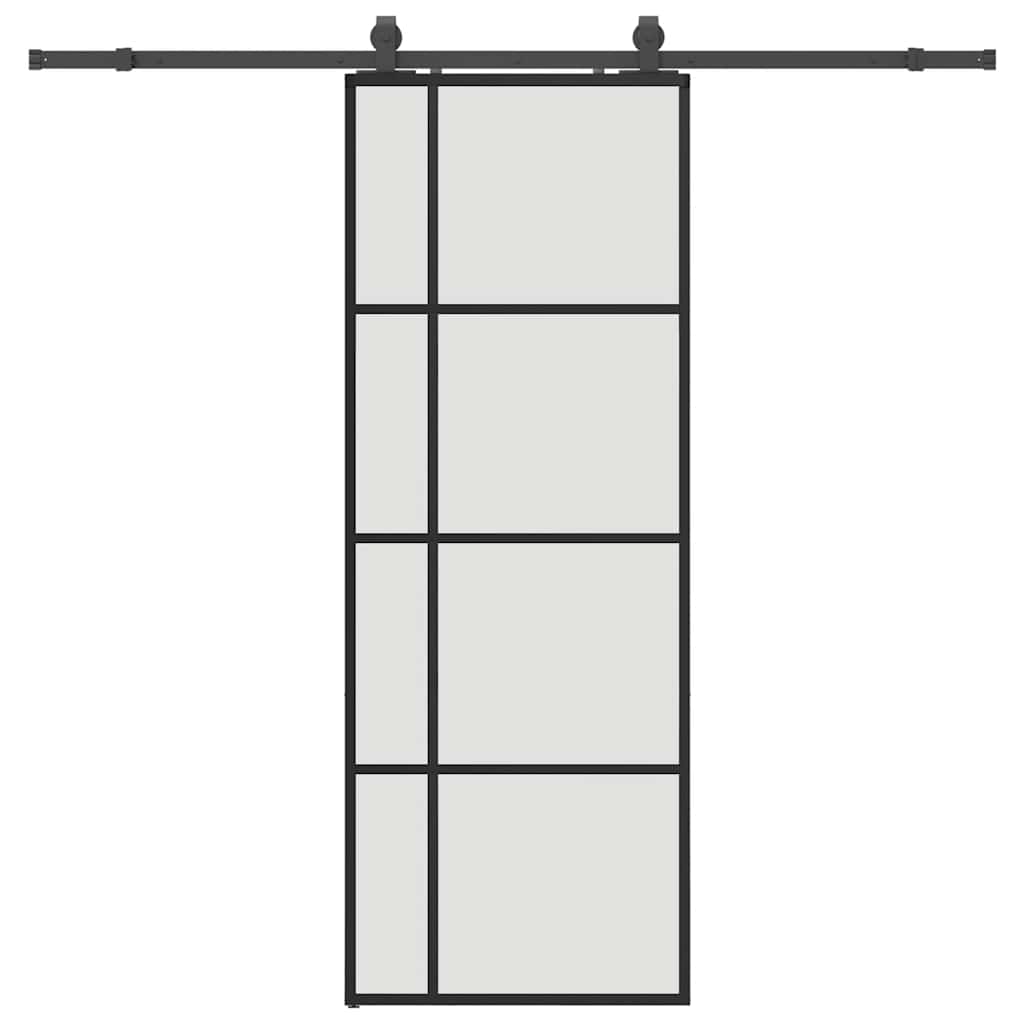 Schiebetür mit Beschlag Schwarz 76x205 cm ESG-Glas