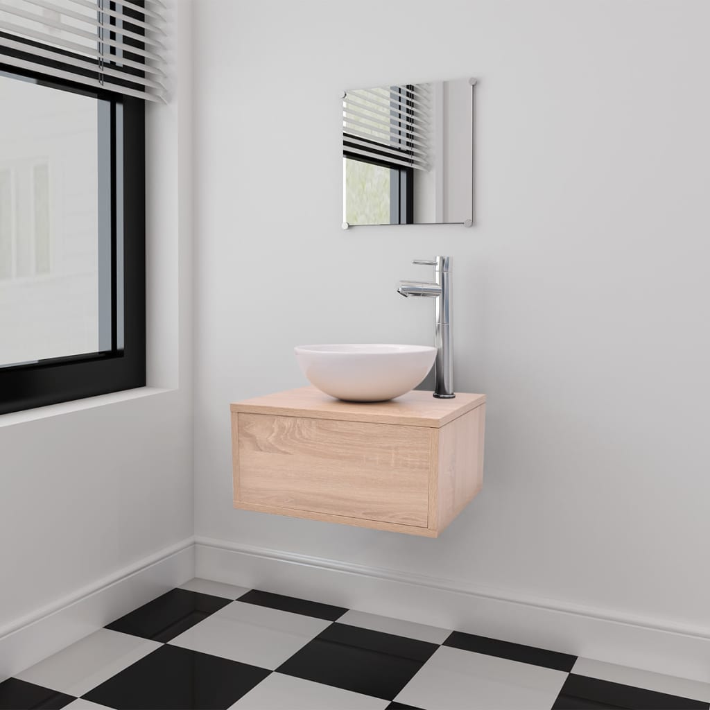 11-tlg. Badmöbel-Set mit Waschbecken und Wasserhahn Schwarz