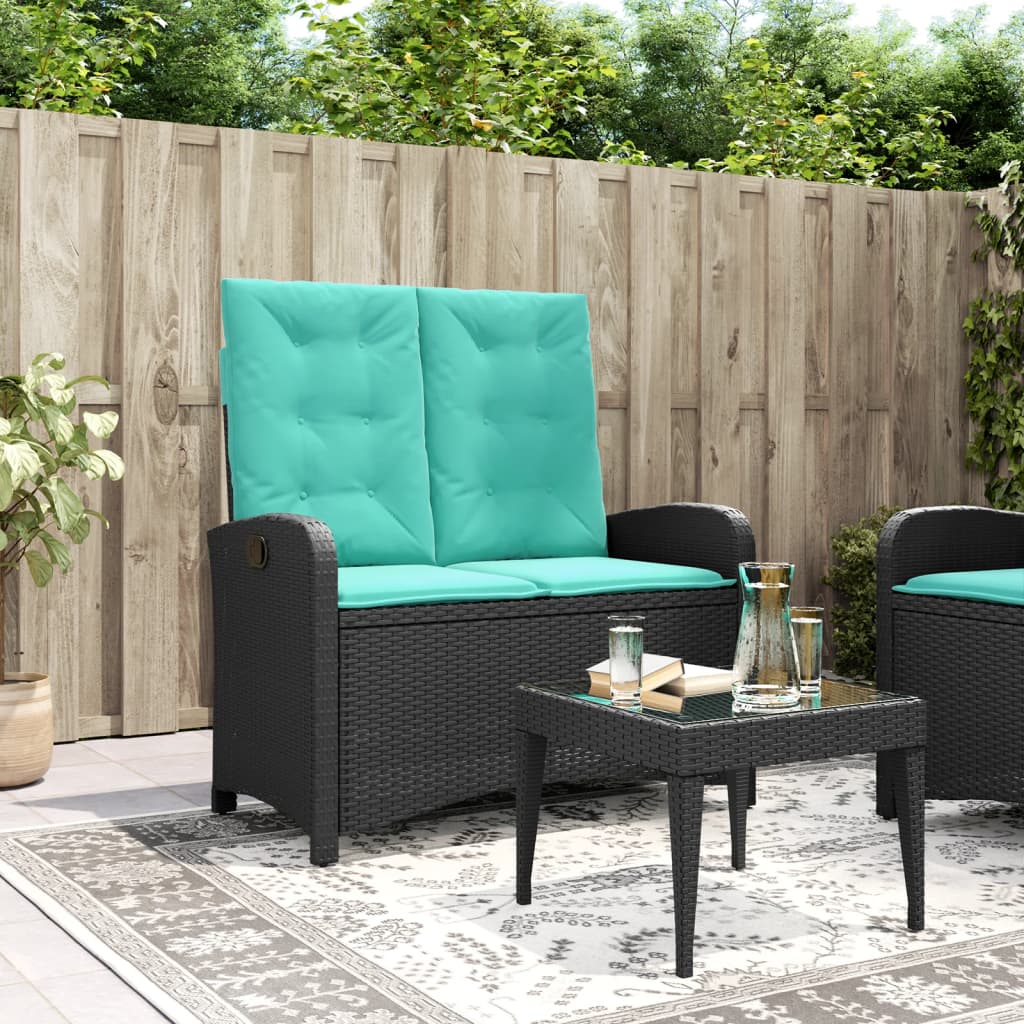 Gartenbank Verstellbar mit Kissen Braun Poly Rattan