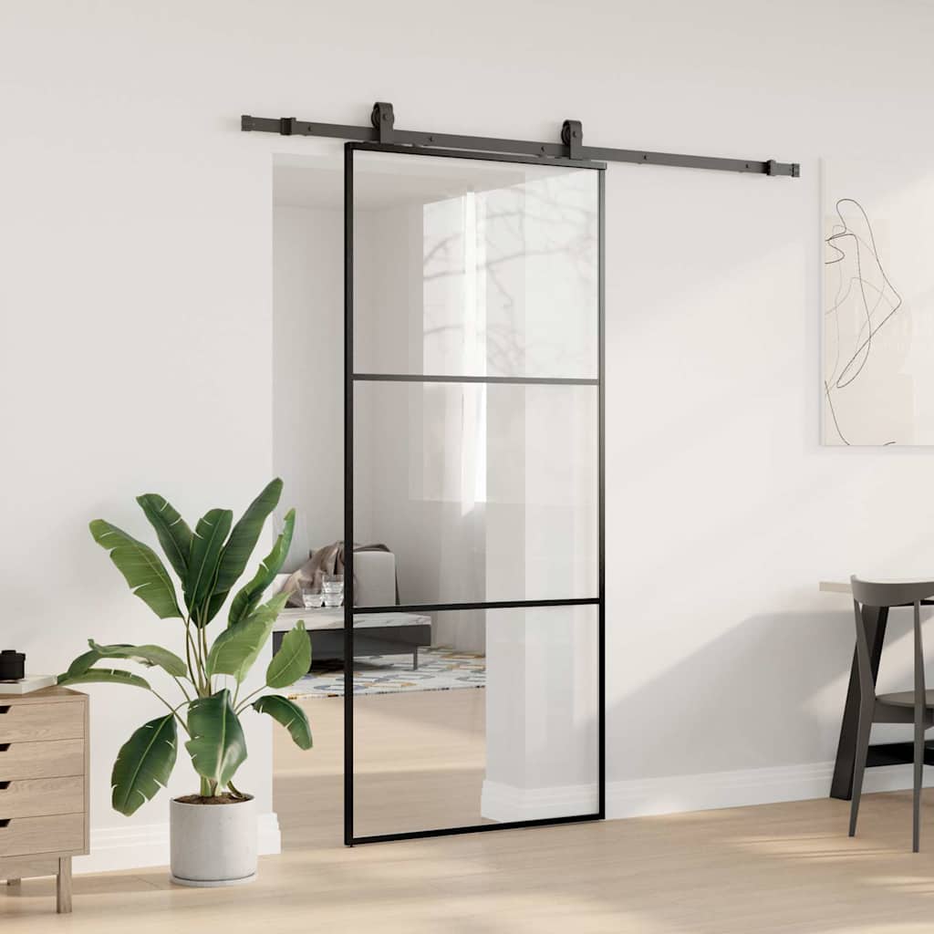 Schiebetür mit Beschlag Schwarz 76x205 cm ESG-Glas