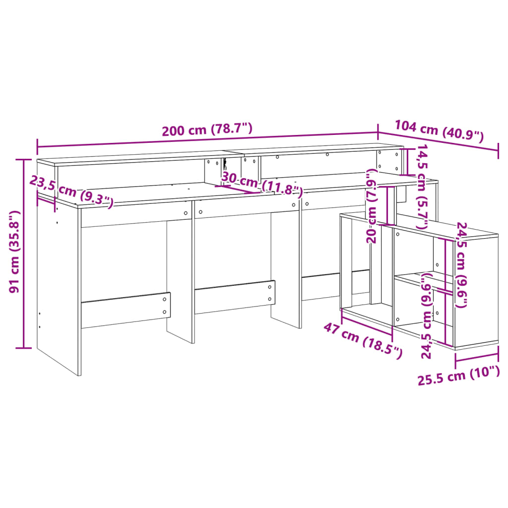 LED-Schreibtisch Weiß 200x104x91 cm Holzwerkstoff
