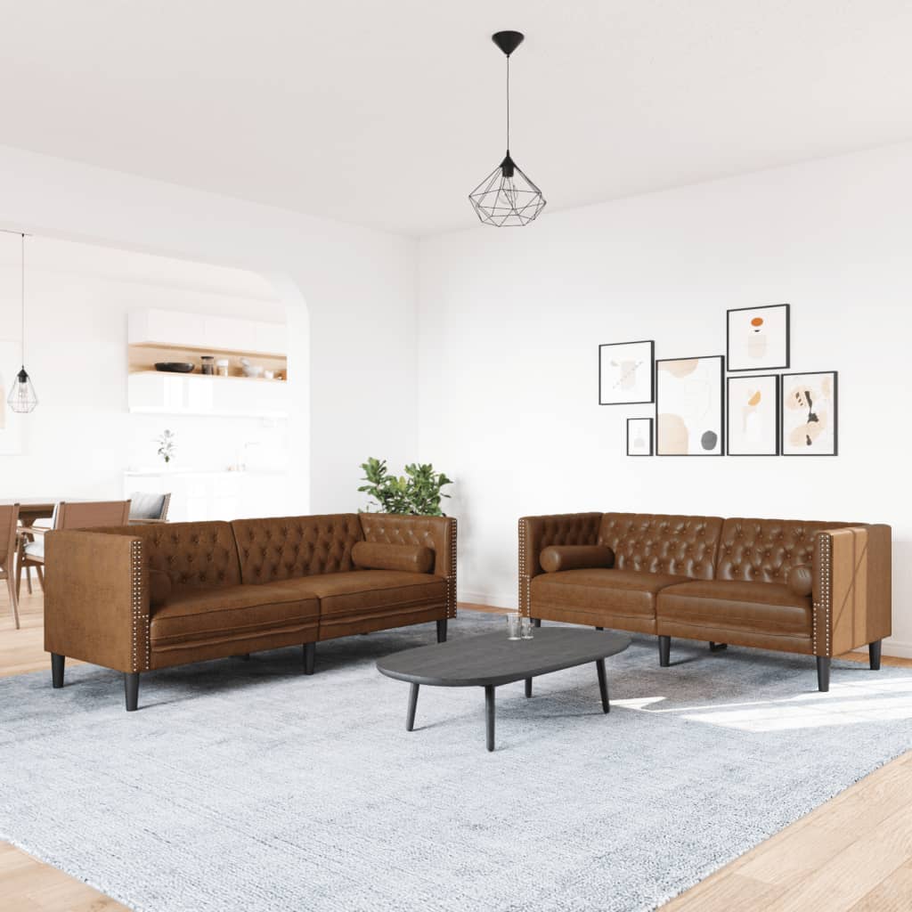 3-tlg. Chesterfield-Sofa-Set mit Nackenrollen Hellgrau Samt
