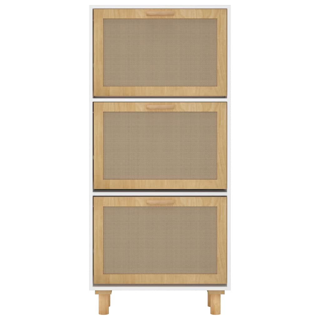 Schuhschrank Weiß 52x25x115 cm Holzwerkstoff & Rattan Natur