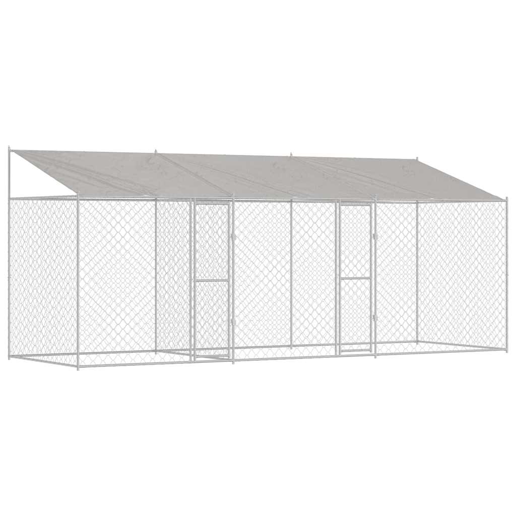 Hundezwinger mit Dach und Tür Grau 2x2x2 m Verzinkter Stahl