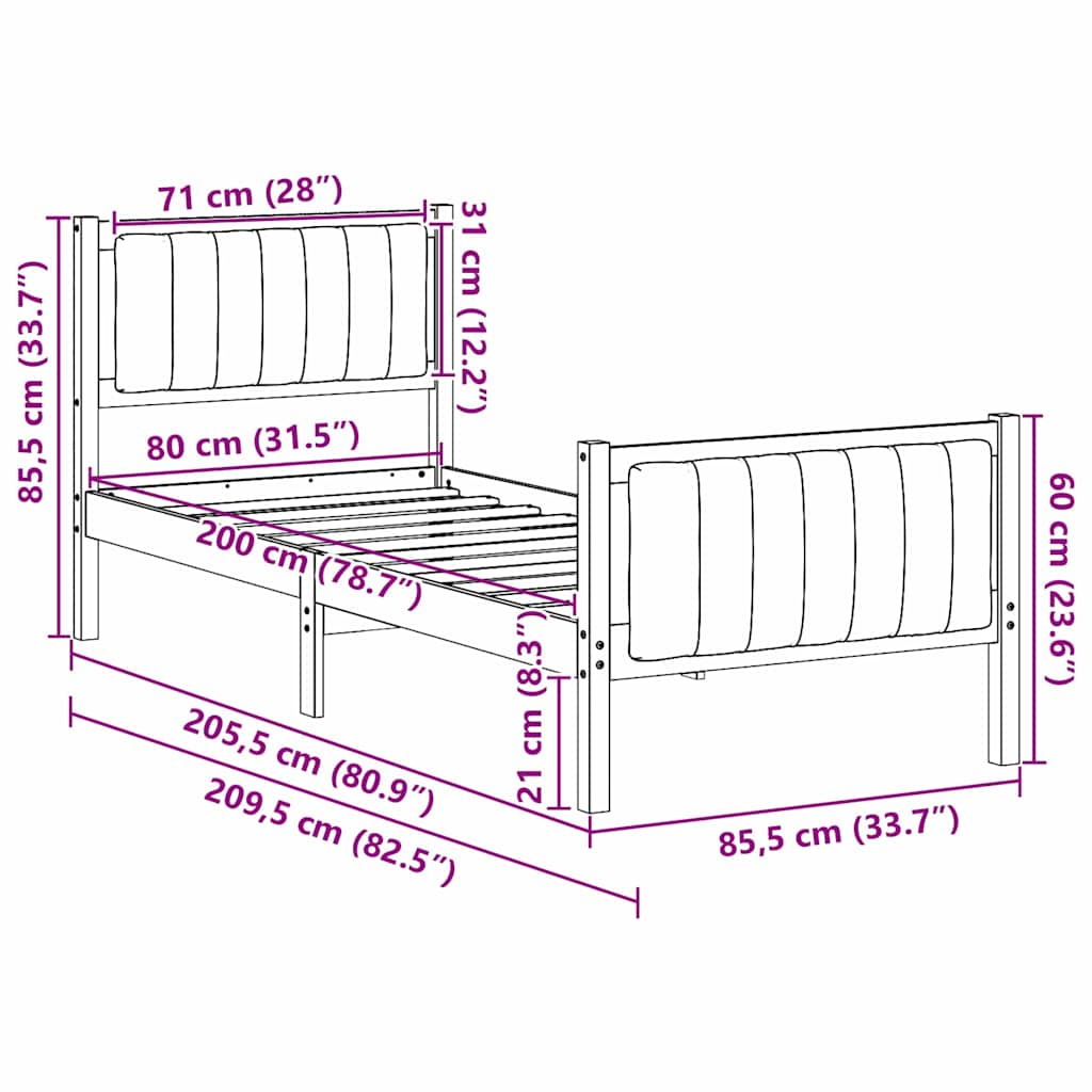 Bettgestell Braun und hellgrau 200 x 200 cm Massivholz Kiefer