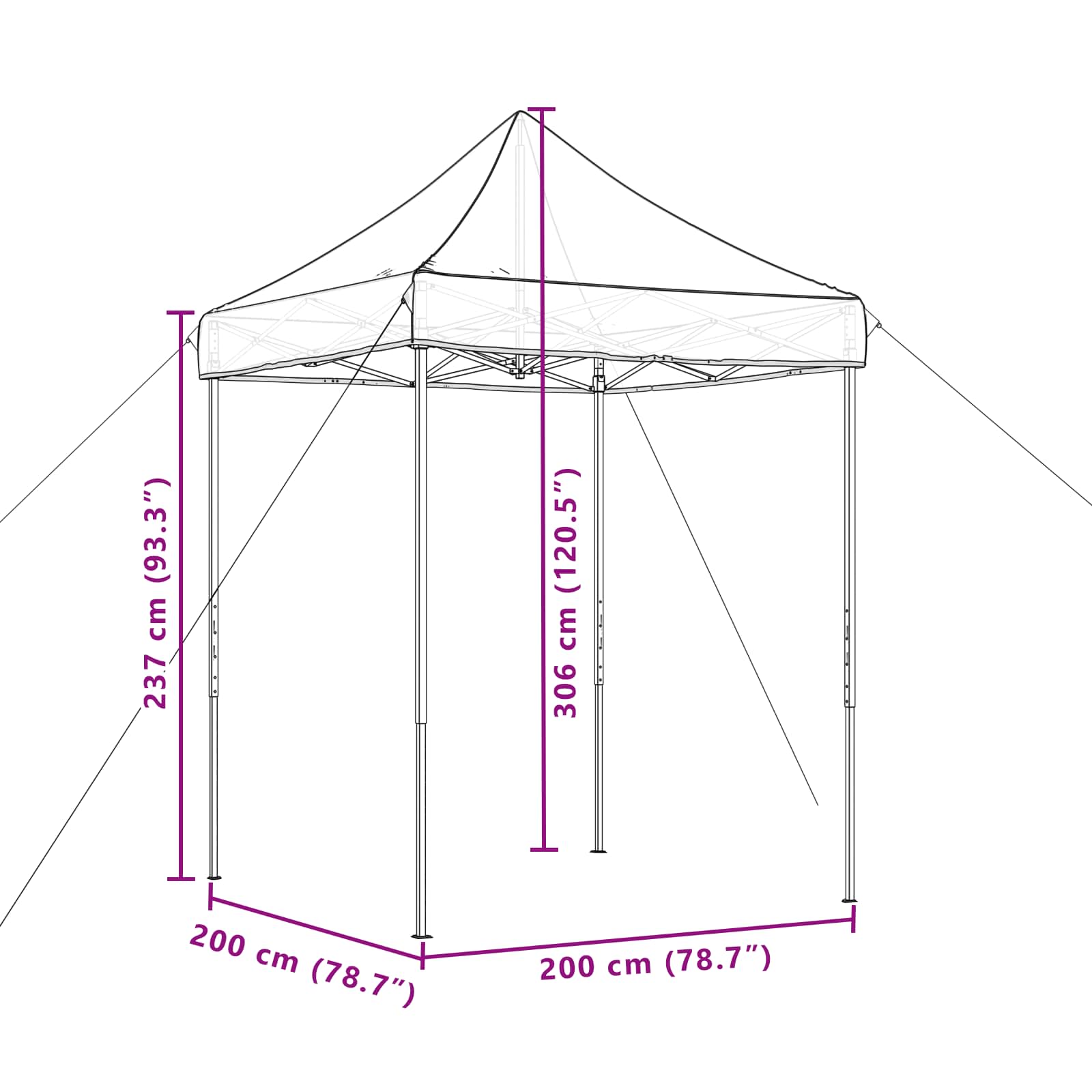 Partyzelt Faltbar Pop-Up Schwarz 200x200x306 cm