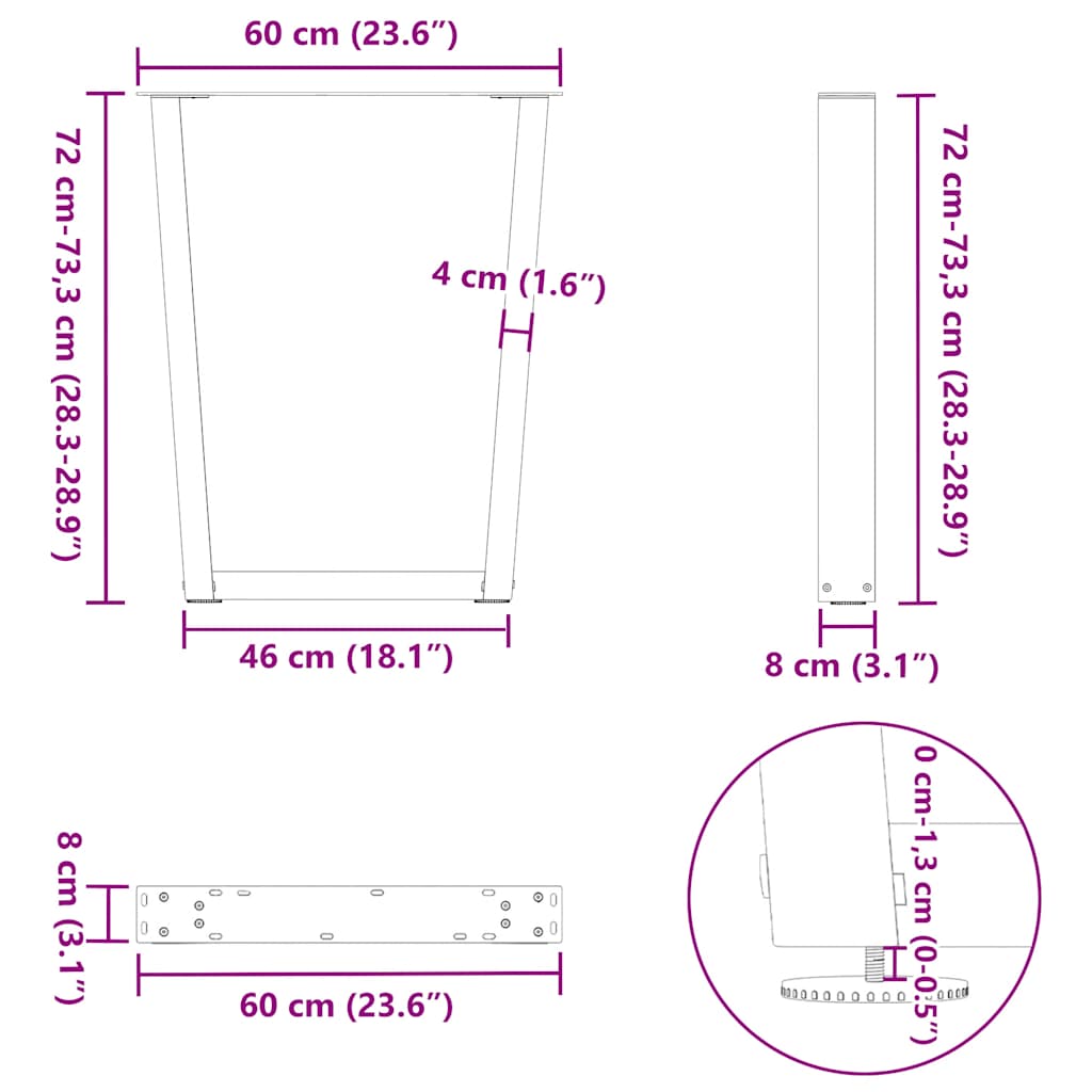 Couchtischbeine V-Form 2 Stück Schwarz 30x(30-31,3) cm Stahl