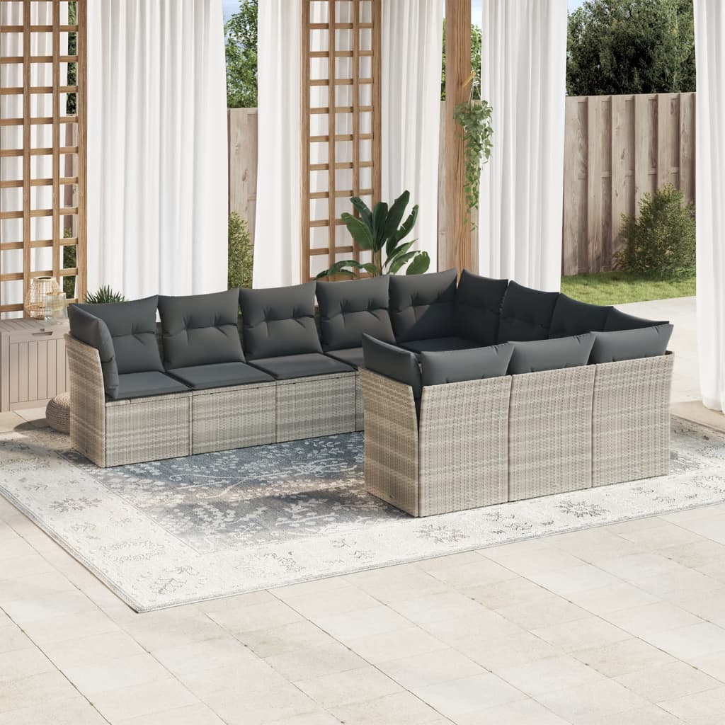 10-tlg. Garten-Sofagarnitur mit Kissen Schwarz Poly Rattan