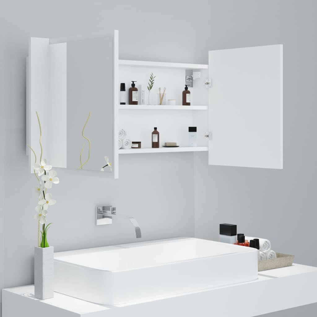 LED-Bad-Spiegelschrank Grau 90x12x45 cm Acryl