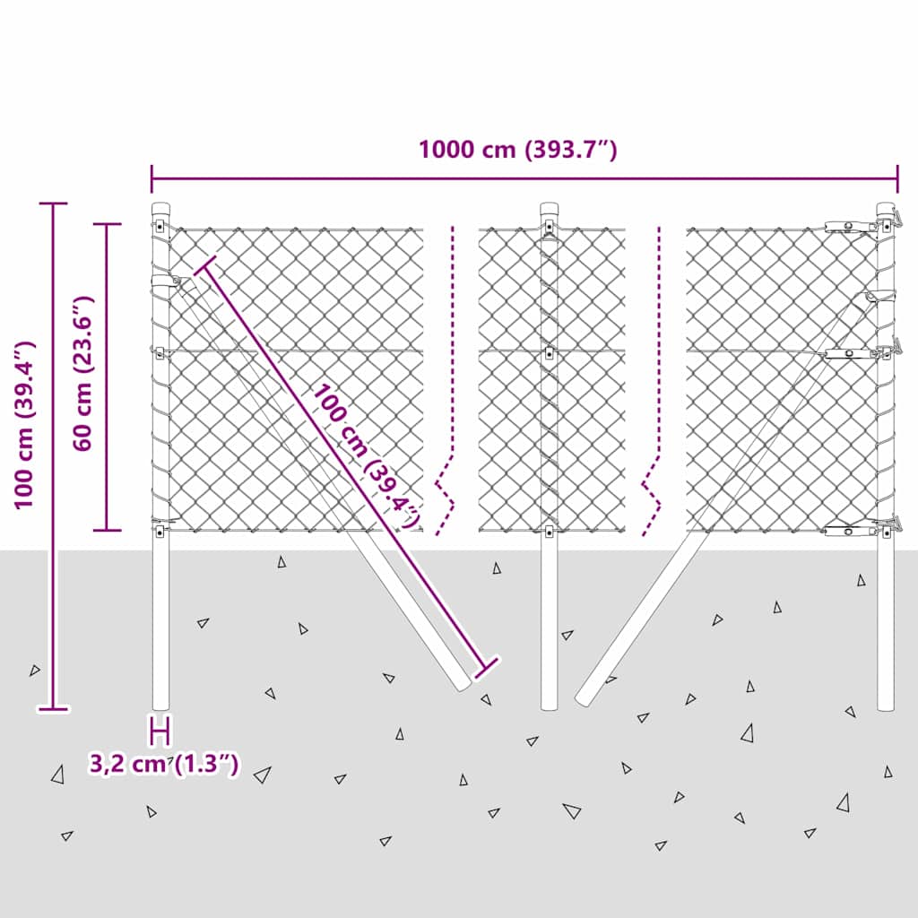 Outdoor Kettenglied-Zaun Erdfixierung 10 x 0,4 m Grün Netz