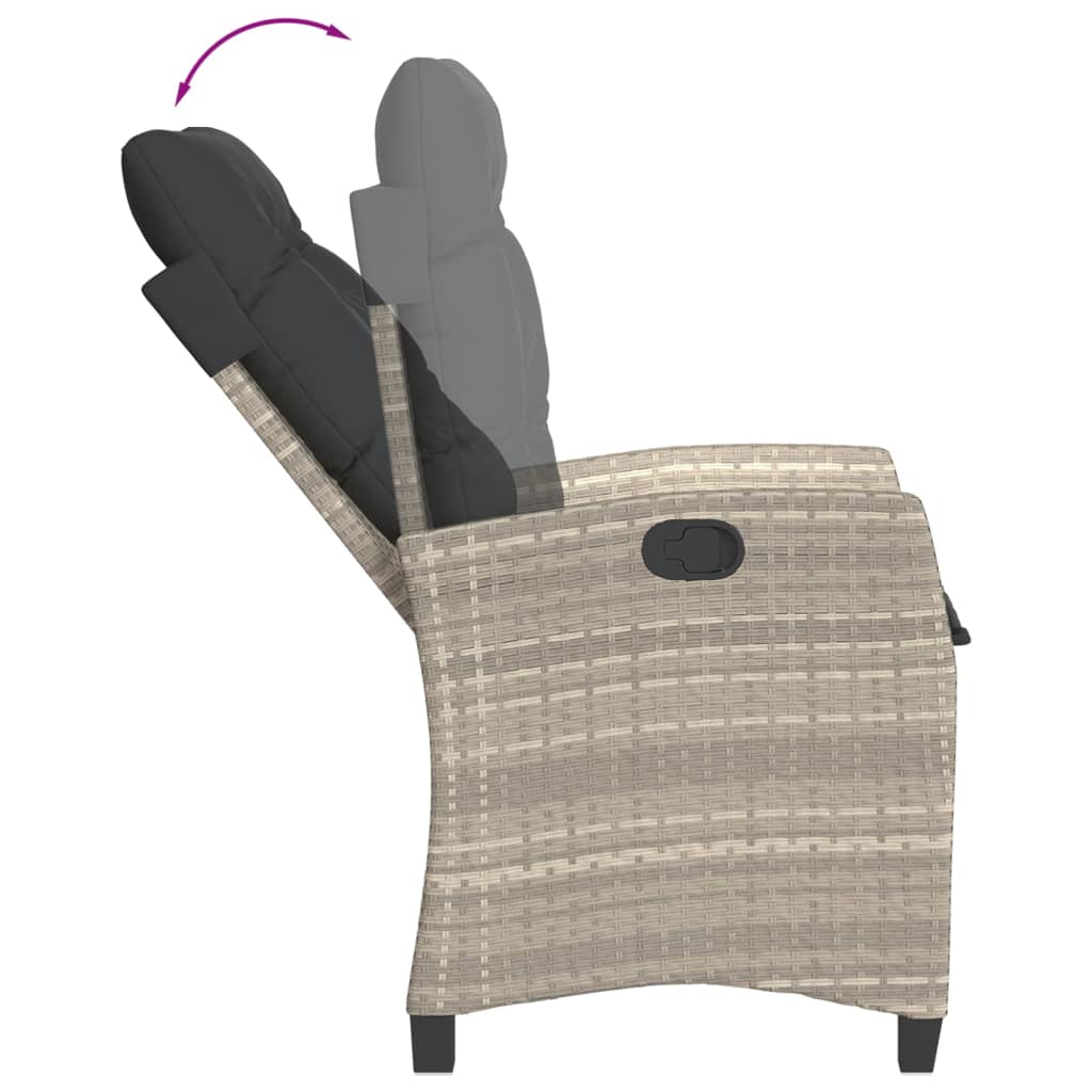 Gartensessel Verstellbar mit Kissen Schwarz Poly Rattan