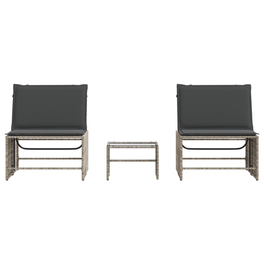 Modulare Sonnenliegen 2 Stk. mit Tisch Schwarz Poly Rattan