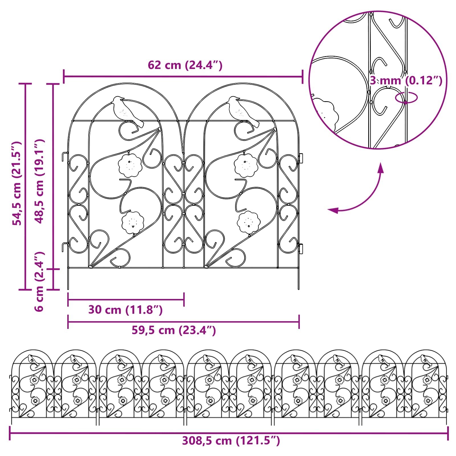 Gartenzaun 5 pcs Schwarz Stahl