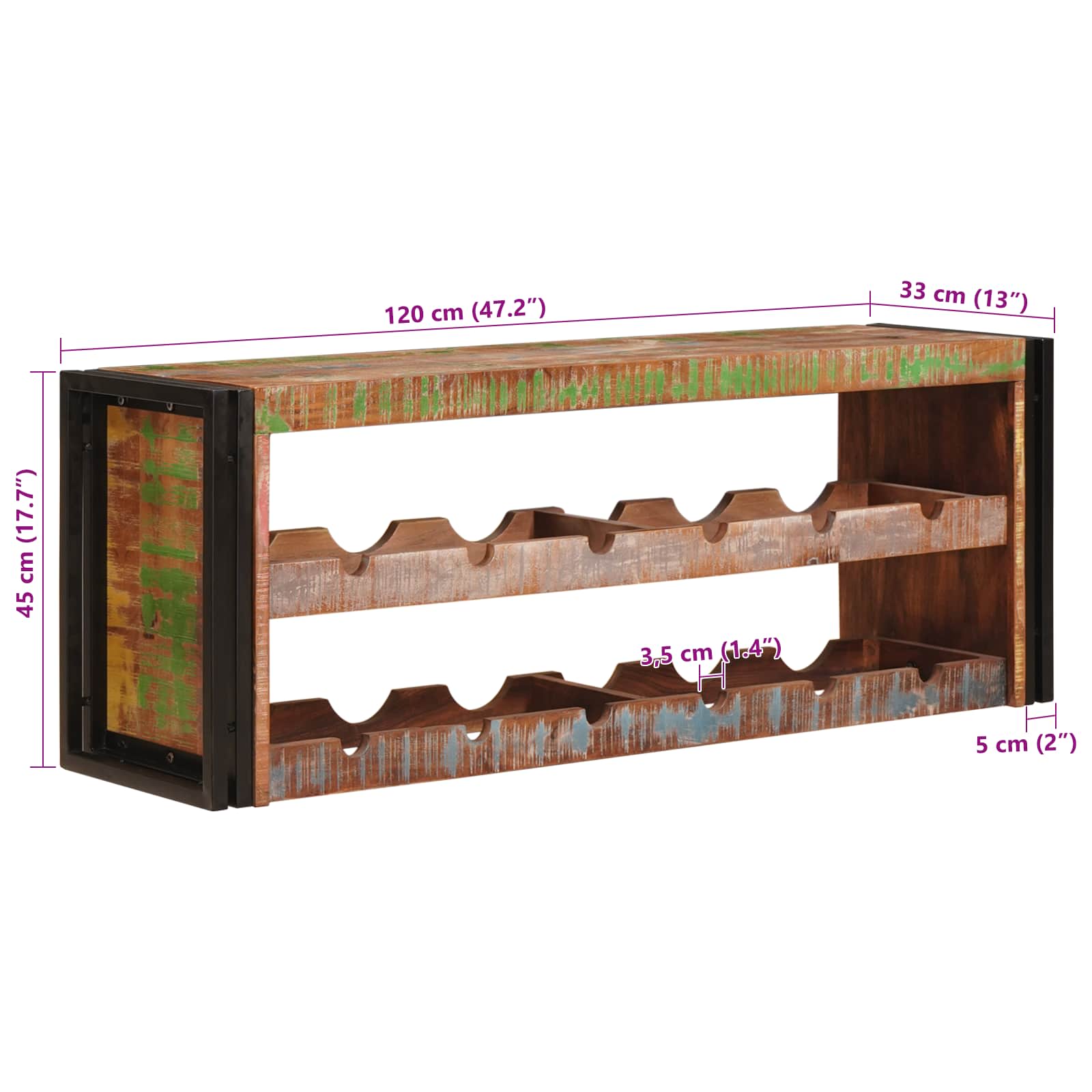 Weinregal Braun 60 x 45 x 33 cm Massives grobes Mangoholz