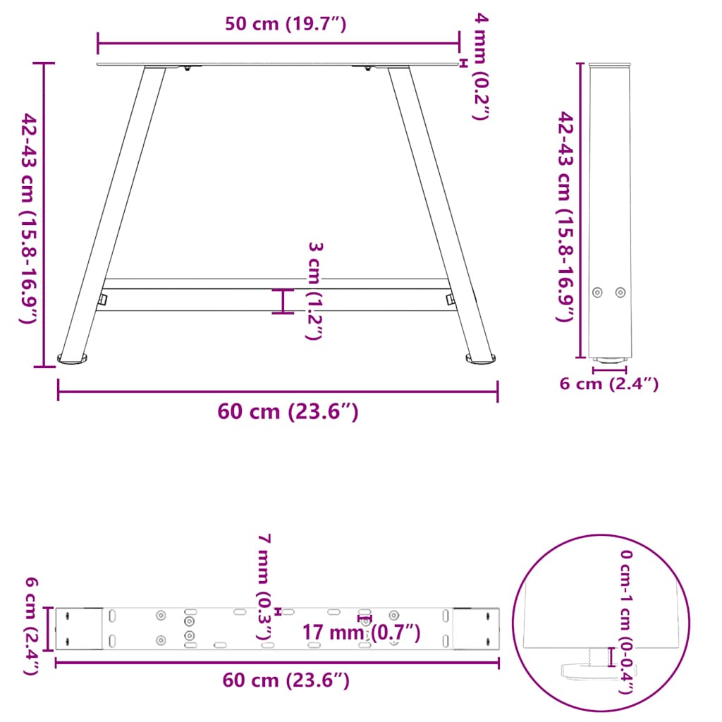 Couchtischbeine A-Form 2 Stk. 30x(30-31) cm Stahl