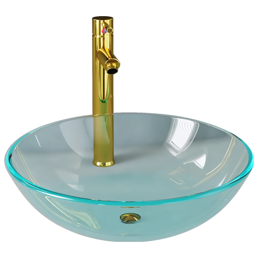 Waschbecken mit Armatur und Ablaufgarnitur Hartglas