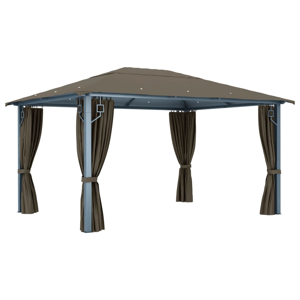 Pavillon mit Vorhängen & LED-Lichterkette 300x300 cm Creme Alu