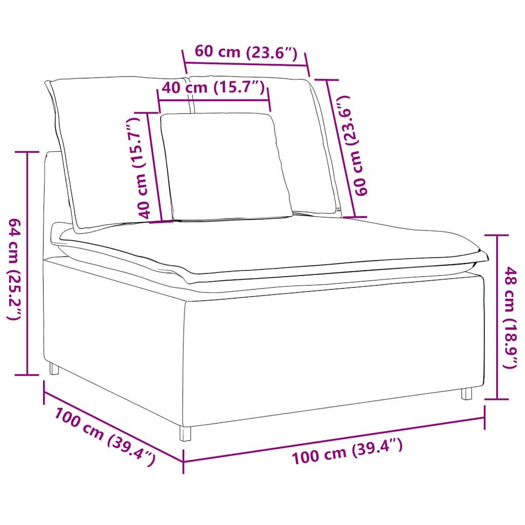 Modulares Sofa Endmodul mit Armlehne Kissen Blau 100 cm