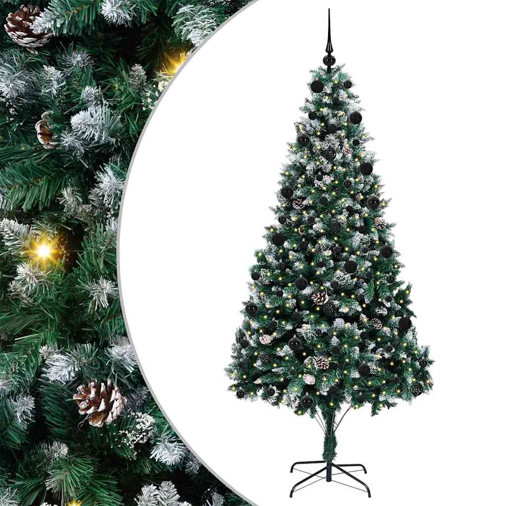 Künstlicher Weihnachtsbaum mit LEDs Kugeln Zapfen 150 cm