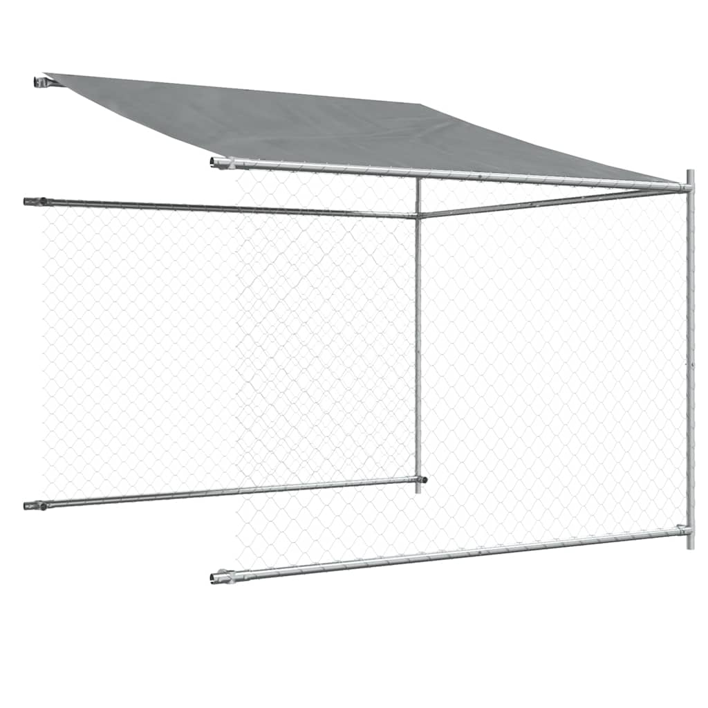 Hundezwinger mit Dach und Tür Grau 2x2x2 m Verzinkter Stahl