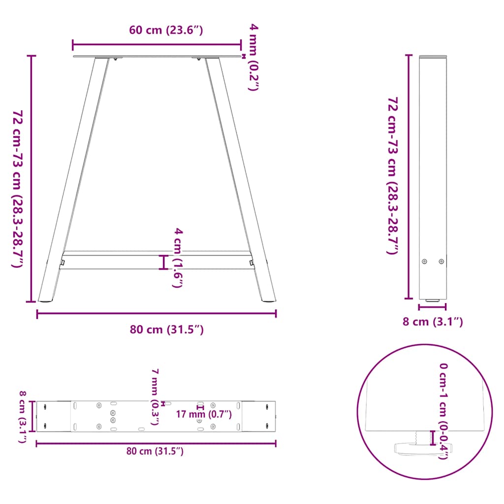 Couchtischbeine A-Form 2 Stk. 30x(30-31) cm Stahl