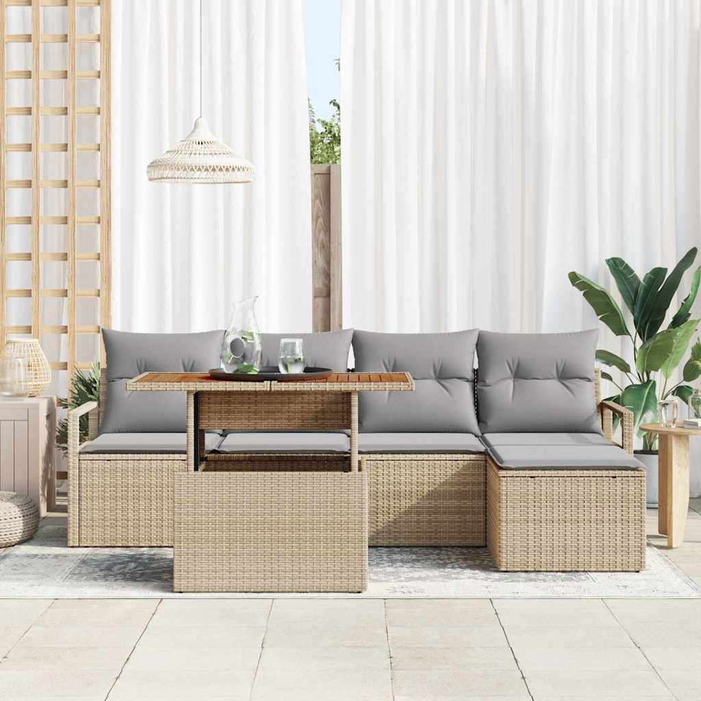 Garten Essgruppe mit Kissen 6 pcs Schwarz und Creme