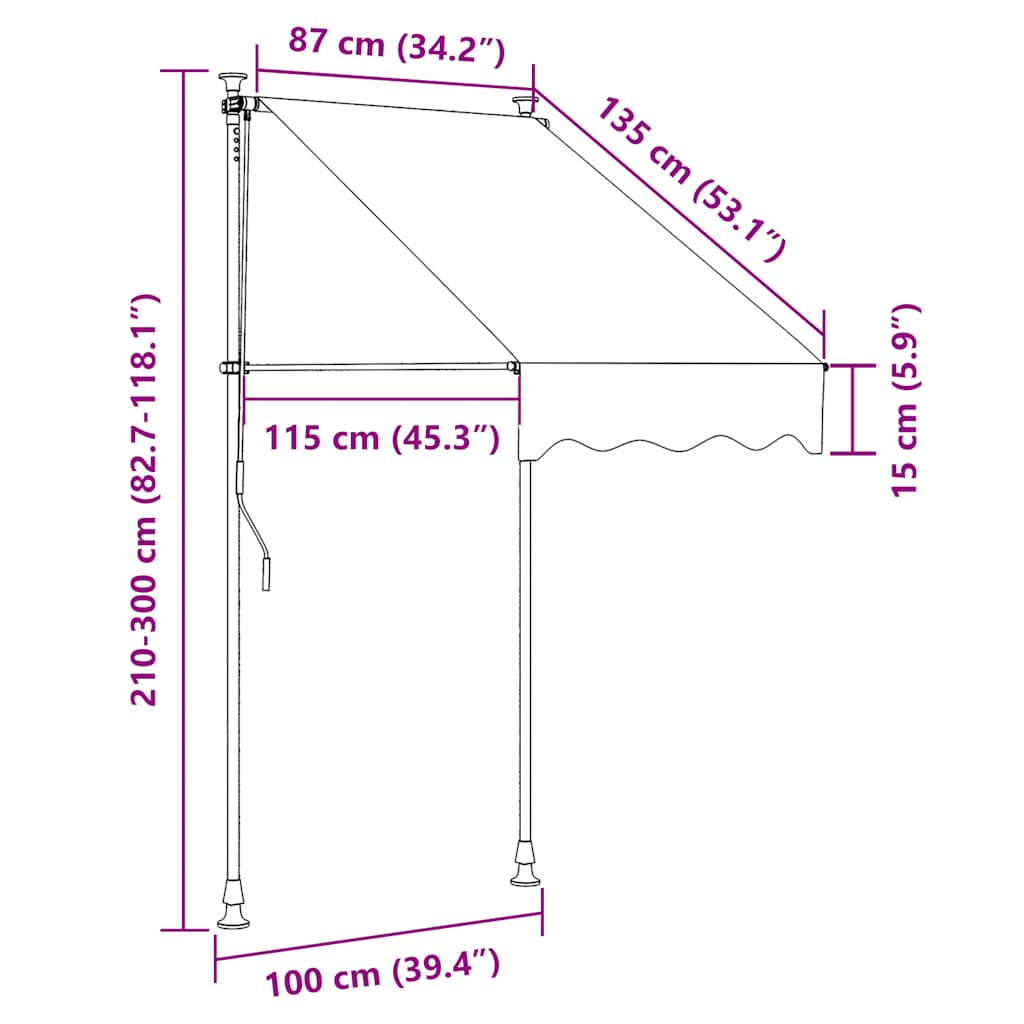 Einziehbare Markise Handbetrieben mit LED 100 cm Blau und Weiß