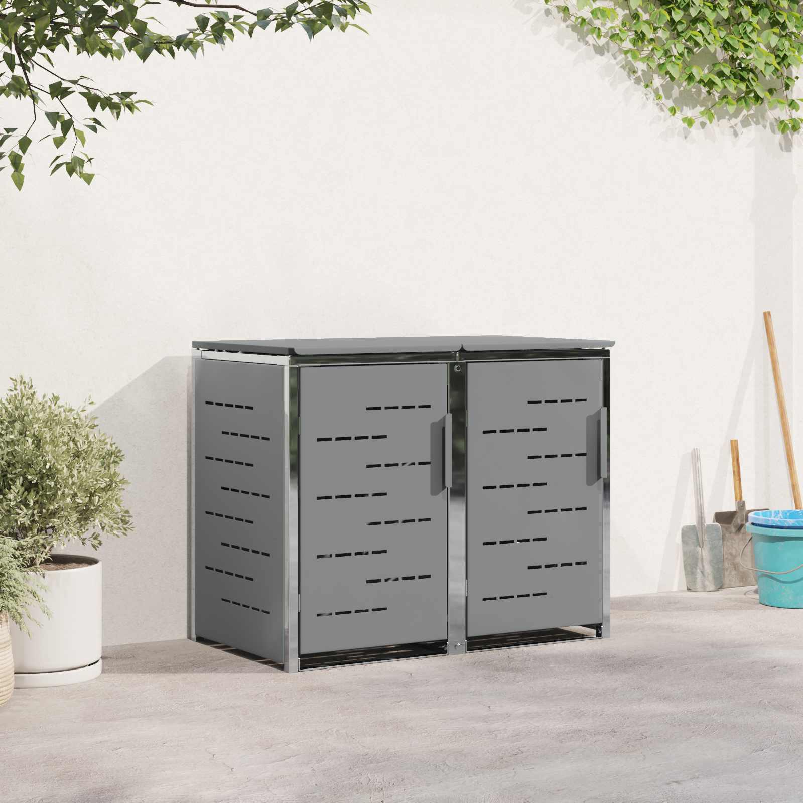Mülltonnenbox for 2 Bins 240L Edelstahl Schwarz