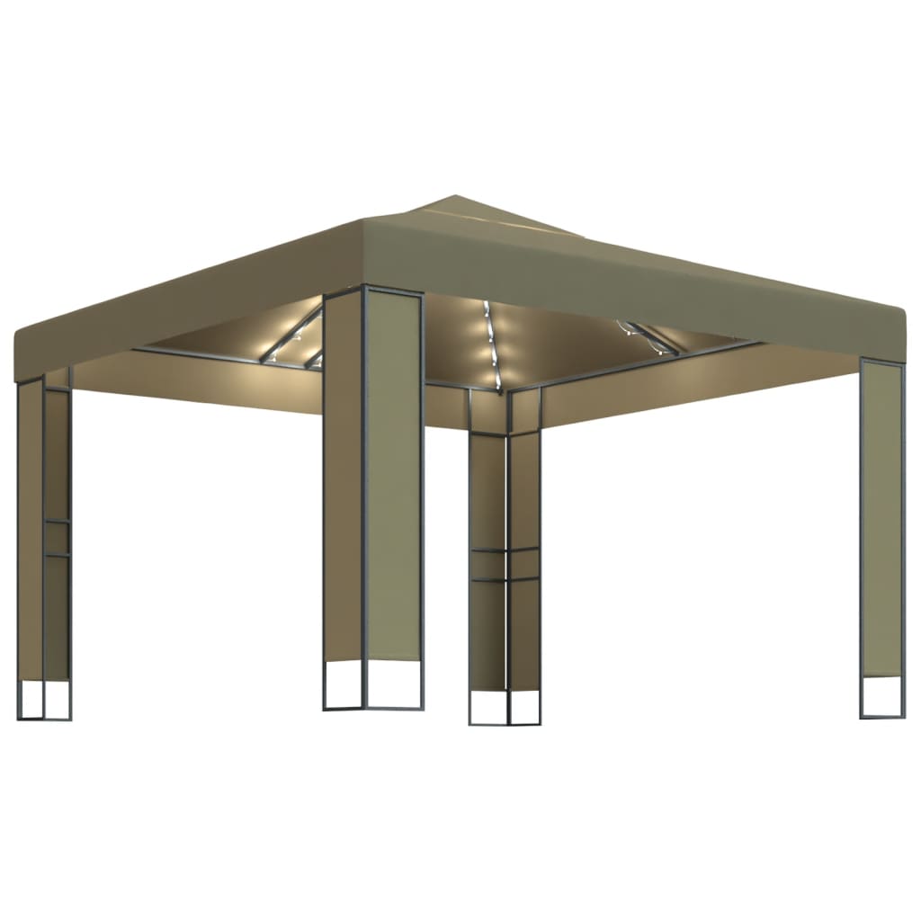 Pavillon mit Doppeldach & LED-Lichterkette 3x3 m Weiß