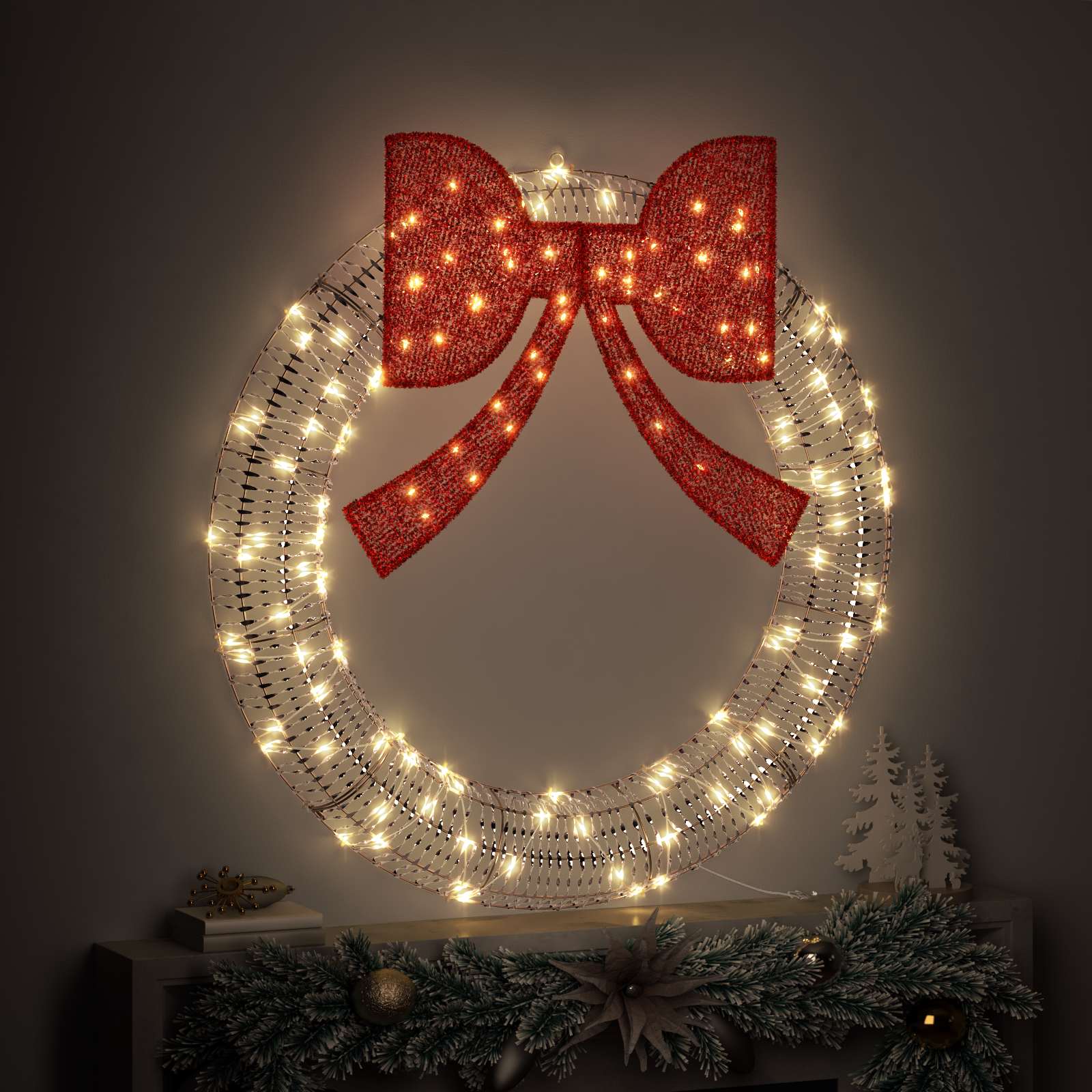 Kranz mit 60 LEDs Warmweiß 76 x 76 x 8 cm PET