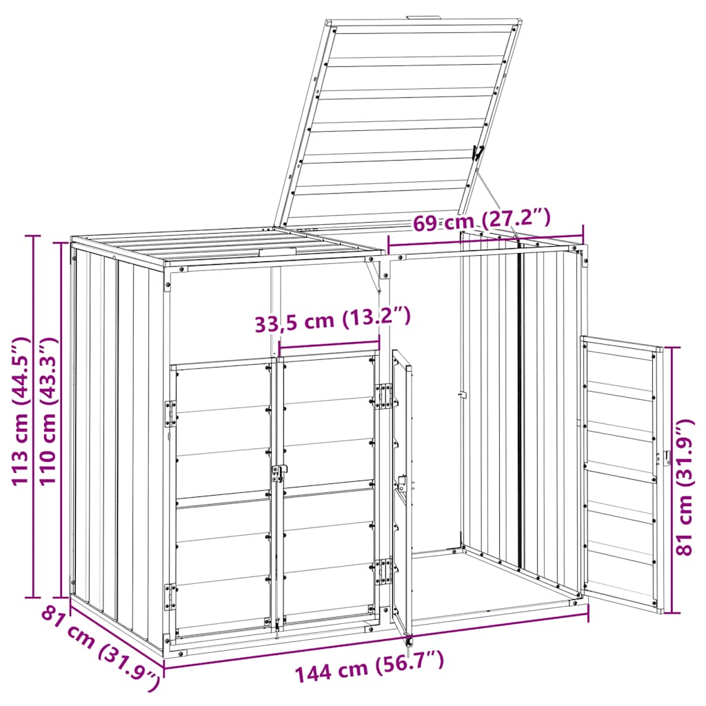 Mülltonnenbox für 1 Tonne Grün 72x81x115 cm Stahl