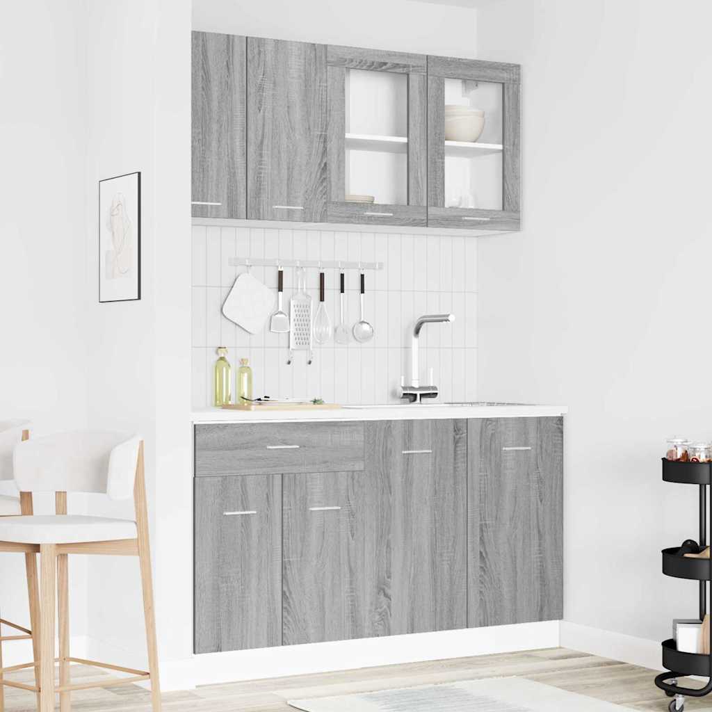 4-tlg. Küchenzeile Lyon Weiß Holzwerkstoff
