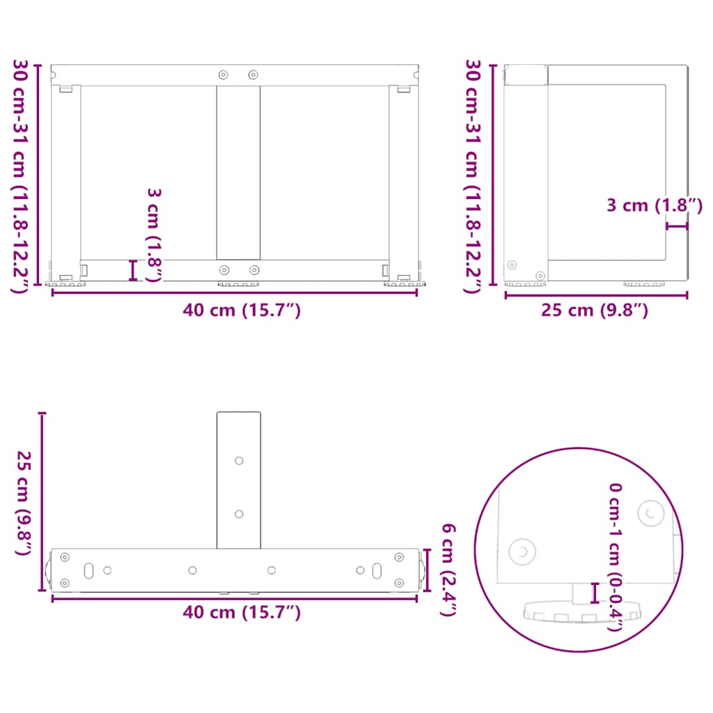 Couchtischbeine T-Form 2 Stk. Schwarz 30x25x(30-31) cm Stahl
