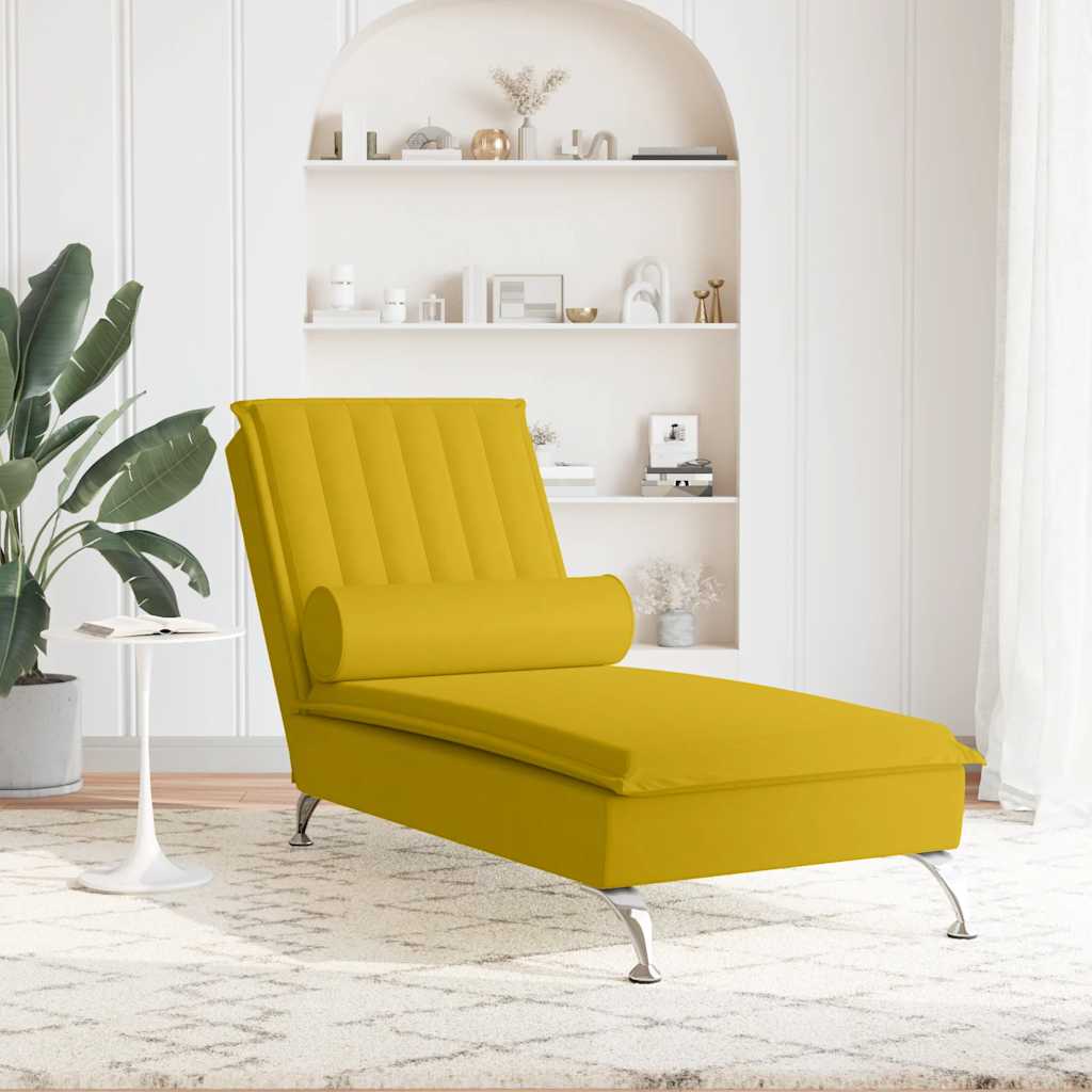 Massage-Chaiselongue mit Nackenrolle Hellgrau Samt